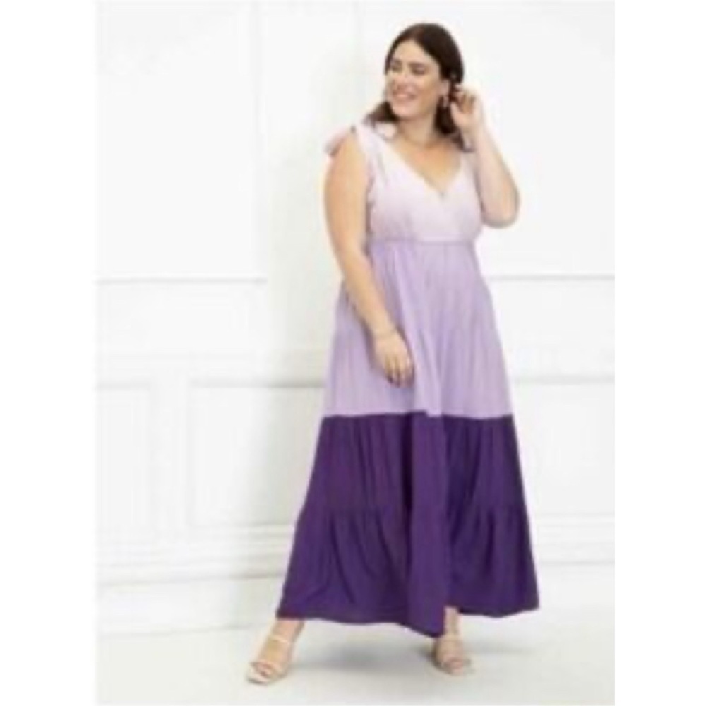 ELOQUII Elements Colorblock Tiered Maxi Dress